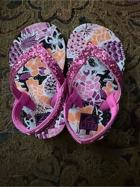 Reef Little Stargazer Pink Glitter Floral Sandals Toddler Size 4